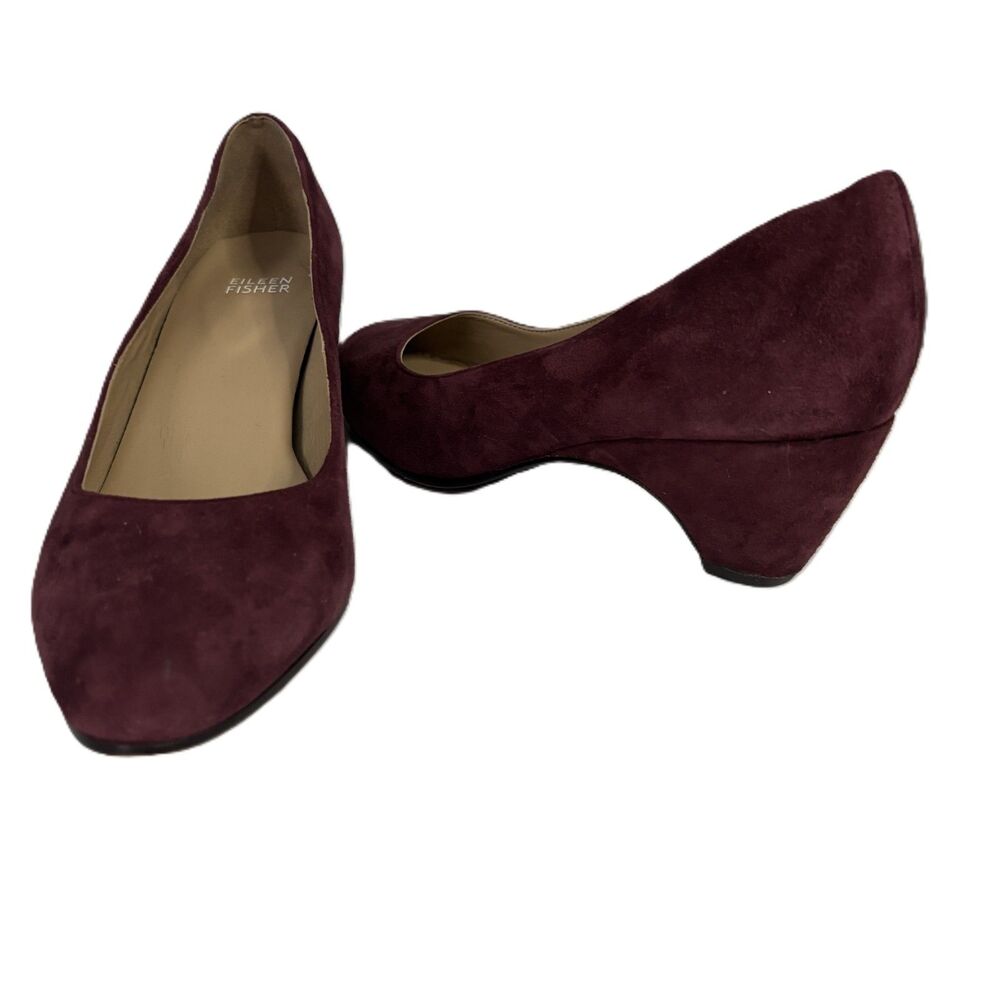 Eileen Fisher Vero Cuoio Suede Heels Pumps Wedge Low Heel Burgundy Size 9